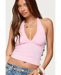 Edikted Womens Azaria Bead Cut Out Halter Top