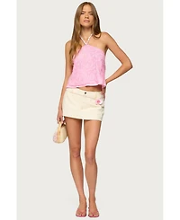 Edikted Women's Ayva Embroidered Floral Bead Halter Top