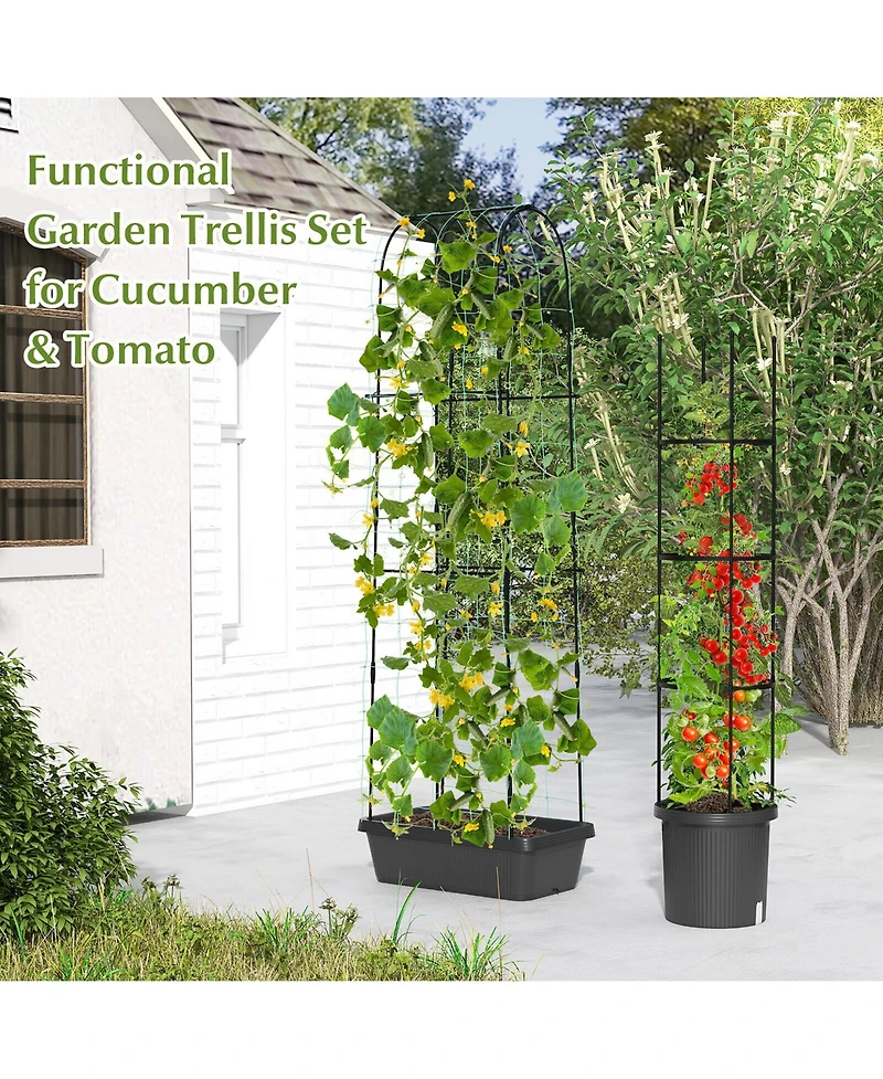 Gymax 2 Pack Garden Planters w/ Trellis Adjustable Height & Self-watering System