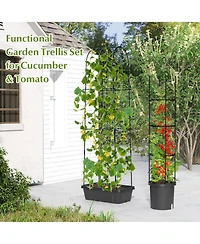 Gymax 2 Pack Garden Planters w/ Trellis Adjustable Height & Self-watering System