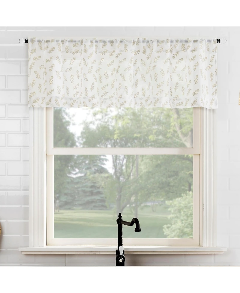 No. 918 Hollis Floral Leaf Sheer Rod Pocket Kitchen Curtain Valance