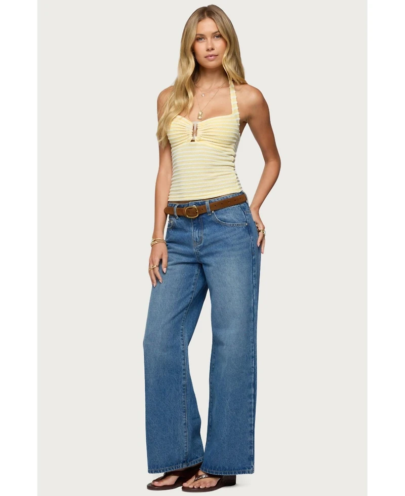 Edikted Womens Ery Wide Leg Mid Rise Jeans