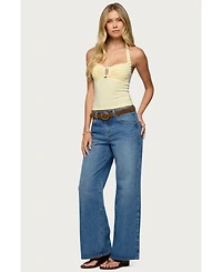 Edikted Womens Ery Wide Leg Mid Rise Jeans