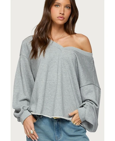 Edikted Womens Winfred Oversized V Neck Sweatshirt