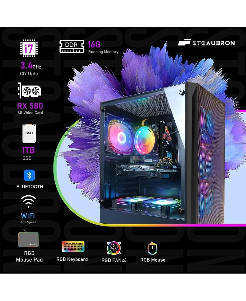 Ipason Gaming Desktop Pc - Radeon Rx 580 8GB GDDR5, Intel Core i7 , 16GB Ram, 1TB Ssd, 600M WiFi, Bluetooth 5.0, 6x Rgb Fans, Windows 10 Home