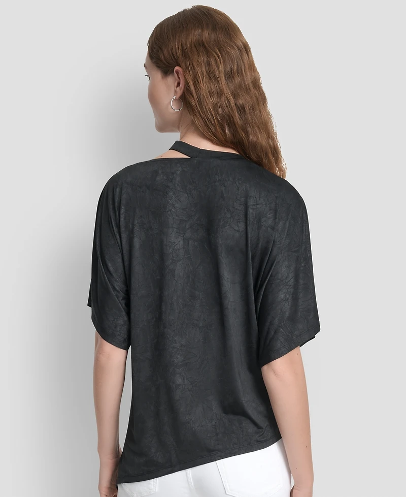 Dkny Women's Short Sleeve Grommet Detail Cutout Top