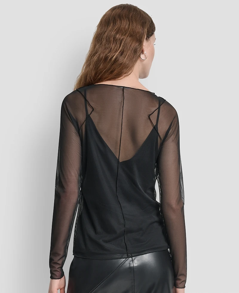 Dkny Women's Long Sleeves Exposed Seam Mesh Top