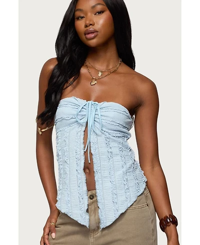 Edikted Womens Textured Ruffle Split Front Strapless Top