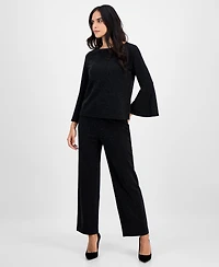 Ak Anne Klein Petite Boat-Neck Long-Bell-Sleeve Top