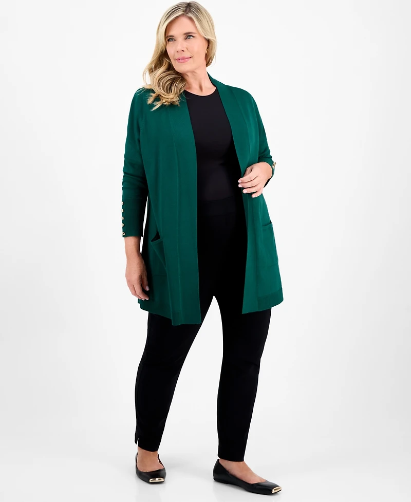 Jm Collection Plus Open-Front Long-Sleeve Cardigan, Exclusively at Macy's