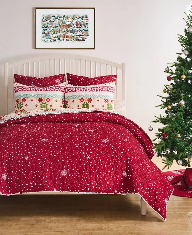 Greenland Home Fashions Fair Isle Snow 3-Pc. Quilt Set, Full/Queen