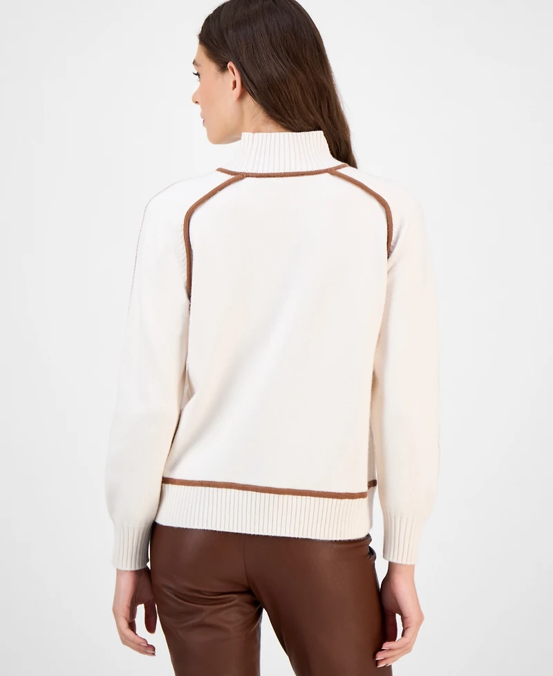 T Tahari Women's Mock-Neck Contrast-Piping Sweater