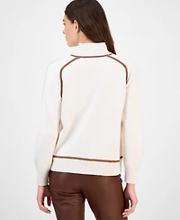 T Tahari Women's Mock-Neck Contrast-Piping Sweater