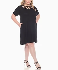 White Mark Plus Short Sleeve Crisscross Neck A-Line Dress