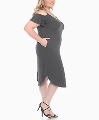 White Mark Plus Casual Scoop Neck Flutter Sleeve Knee Length Dress