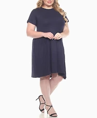White Mark Plus Asymmetrical Waist and Short Sleeve Swing Dress