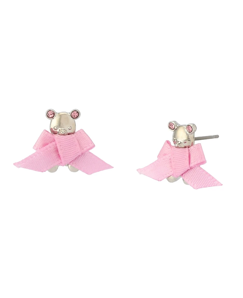 Betsey Johnson Faux Stone Teddy Bear Bow Stud Earrings
