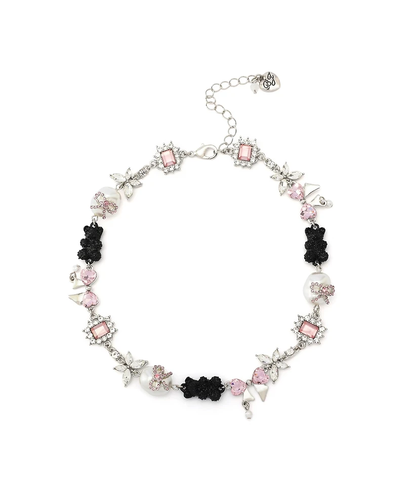 Betsey Johnson Faux Stone Teddy Bead Charm Collar Necklace