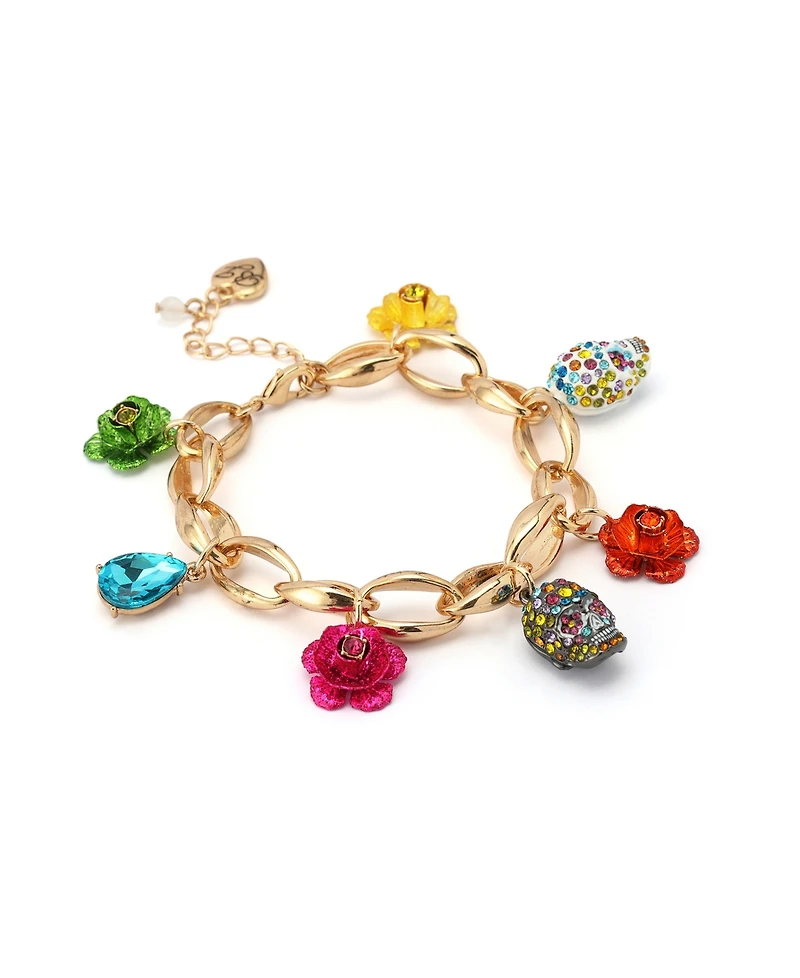Betsey Johnson Faux Stone Sugar Skull Charm Bracelet - Multi