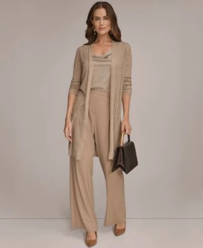 Donna Karan New York Womens Open V Neck Long Sleeve Cardigan Twisted Shoulder Tank Top Pleated Wide Leg Pull On Pants