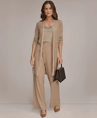 Donna Karan New York Womens Open V Neck Long Sleeve Cardigan Twisted Shoulder Tank Top Pleated Wide Leg Pull On Pants