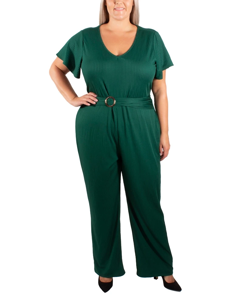 Ny Collection Plus Short Sleeve Textured Knit Jumpsuit