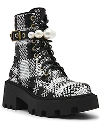 Betsey Johnson Women's Jonnie Embellished Combat Booties