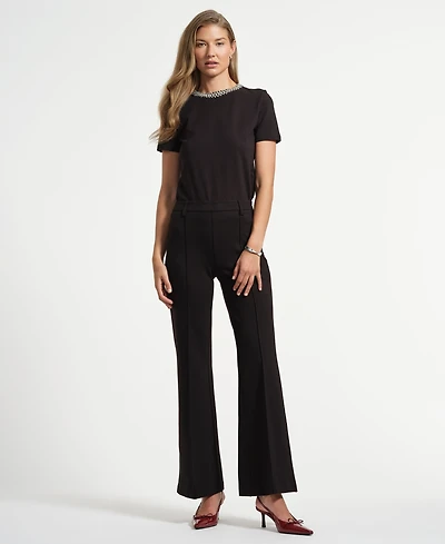 Isaac Mizrahi Women's Ponte Flare Mid Rise Pants