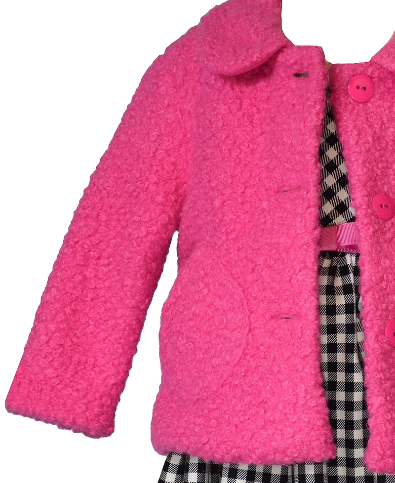 Bonnie Baby Girls 2-Piece Collared Car Coat and Woven Plaid Dress Set