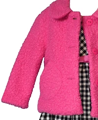 Bonnie Baby Girls 2-Piece Collared Car Coat and Woven Plaid Dress Set