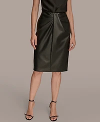 Donna Karan New York Women's Wrap Waist Faux Leather Pencil Skirt