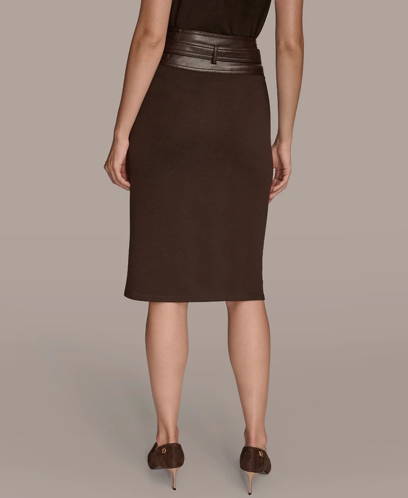 Donna Karan New York Women's Faux Leather Trim Belted Pencil Skirt