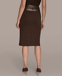 Donna Karan New York Women's Faux Leather Trim Belted Pencil Skirt