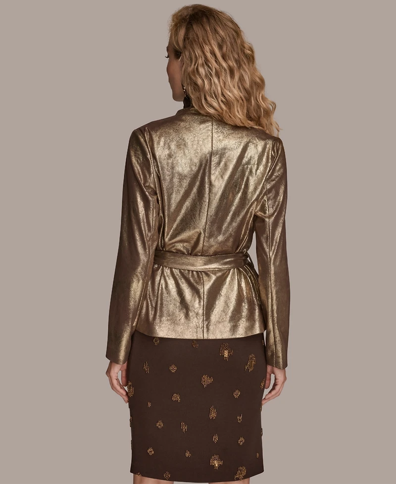Donna Karan New York Women's Metallic Faux Leather Belted Jacket