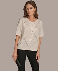 Donna Karan New York Women's Short Sleeve Sequin Sweater