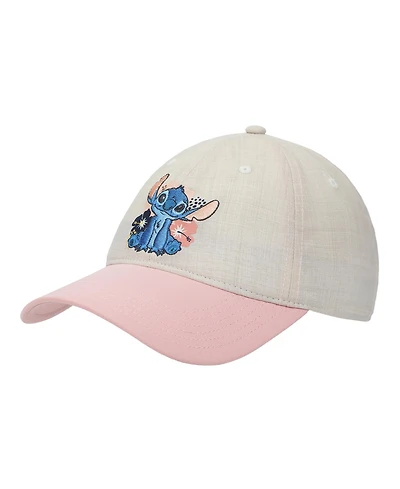 Disney Stitch Embroidered Character & Flowers Women's White & Pink Unstructured Baseball Cap
