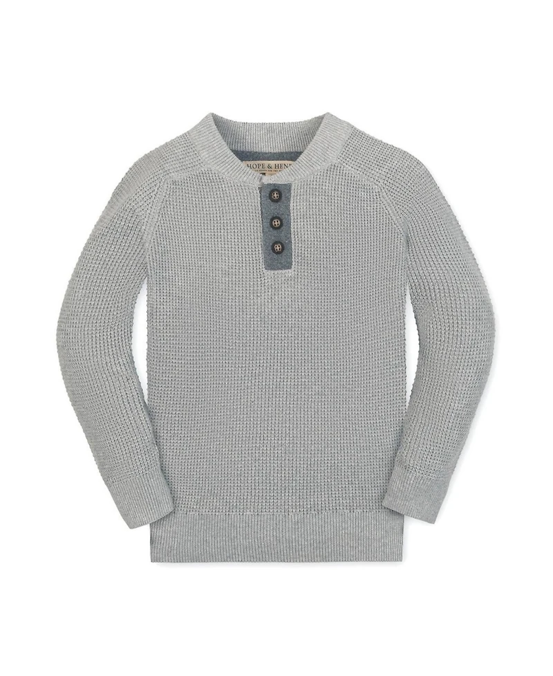 Hope & Henry Little and Big Boys' Organic Long Sleeve Henley Pullover Sweater with Elbow Patches
