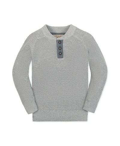 Hope & Henry Little and Big Boys' Organic Long Sleeve Henley Pullover Sweater with Elbow Patches