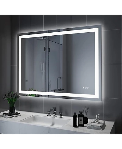 Amorho Led Bathroom Mirror, 48" x 32" with Front Light and Backlit, Stepless Dimmable Wall Mount Mirrors, Anti-Fog, Shatter-Proof, Memory, 3