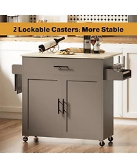 Ironck Rolling Kitchen Island Table on Wheels with Solid Wood Top, Dark Gray