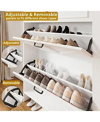 Ironck Shoe Storage Cabinet with 2 Flip Drawers & Barn Door, White/Black