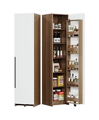 Ironck 70-in Pantry Cabinet with 11 Adjustable Shelves, Walnut and White