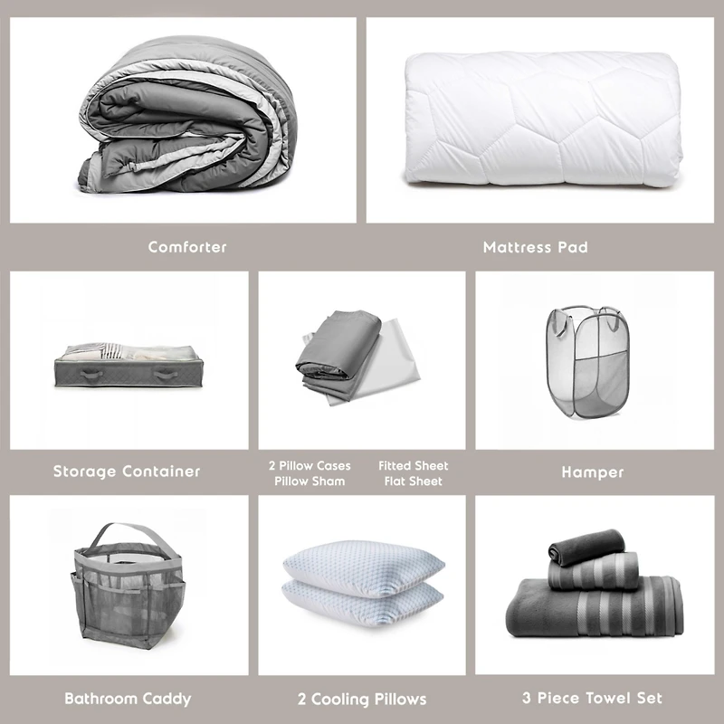 Hearth & Harbor 15-Piece Complete Back to College Dorm Room Essentials Set