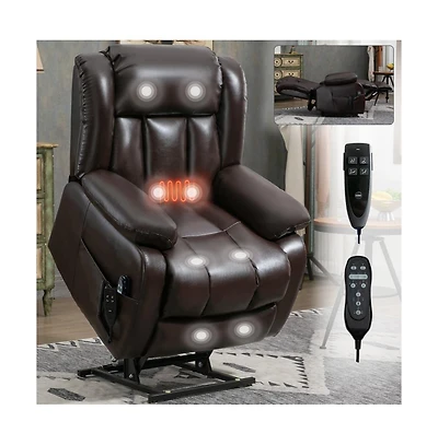 Maison Boucle Faux Leather Power Lift Recliner for Seniors with Massage & Heat, Dual Motor Electric Chair, 350 Lbs Support-Maison Boucle