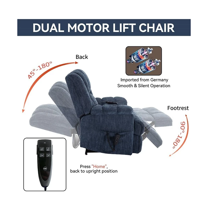 Maison Boucle Chenille Power Lift Recliner for Seniors with Heat & Massage, Dual Motor Electric Chair, Infinite Position-Maison