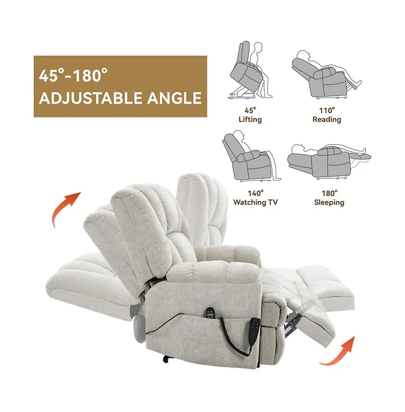 Maison Boucle Chenille Power Lift Recliner for Seniors with Heat & Massage, Dual Motor Electric Chair, Infinite Position-Maison