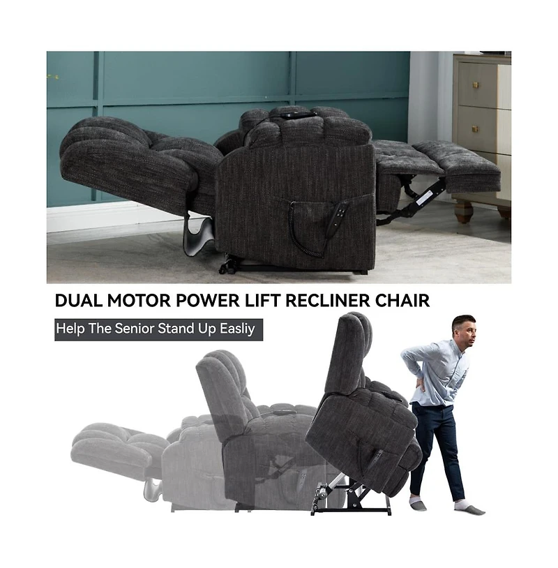 Maison Boucle Chenille Power Lift Recliner for Seniors with Heat & Massage, Dual Motor Electric Chair, Infinite Position-Maison
