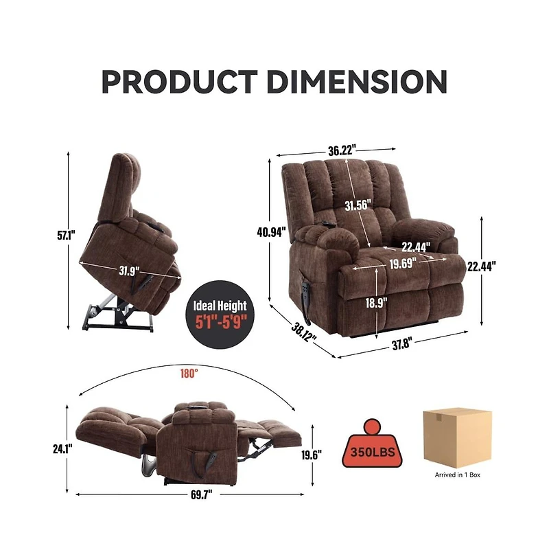 Maison Boucle Chenille Power Lift Recliner for Seniors with Heat & Massage, Dual Motor Electric Chair, Infinite Position-Maison