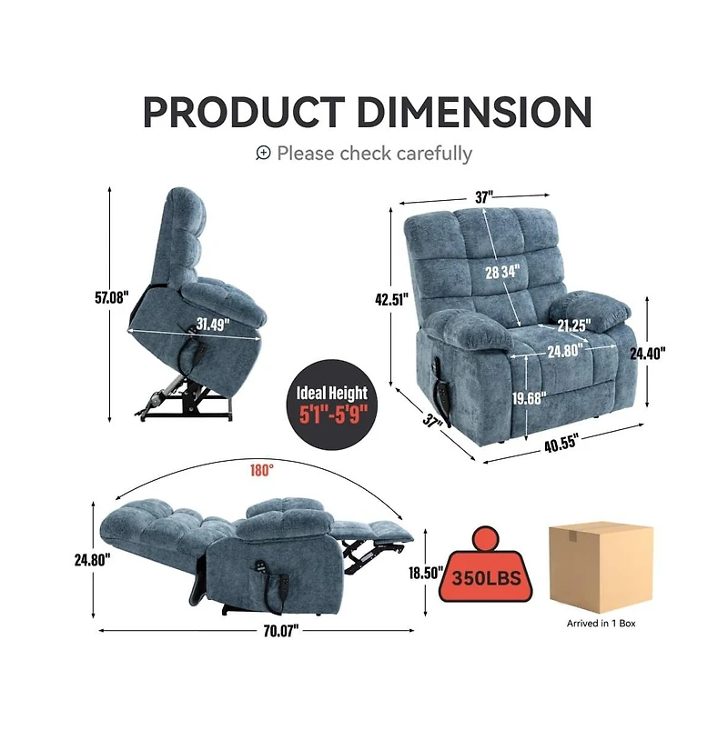 Maison Boucle Oversized Chenille Power Lift Chair with Massage & Heat, Dual Motor Electric Recliner, Infinite Position-Maison