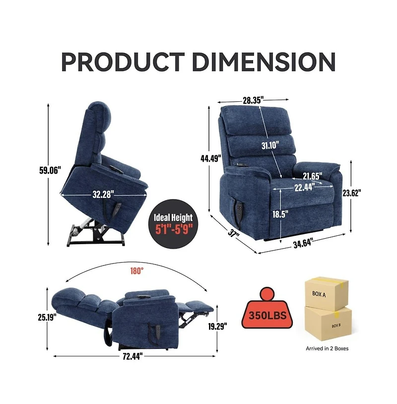 Dual Motor Power Lift Recliner with Heat & Massage, Chenille Electric Chair for Elderly, Infinite Position-Maison Boucle